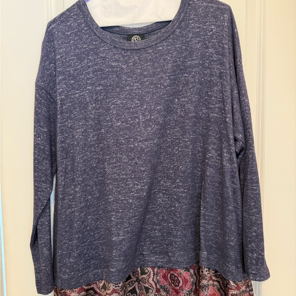 Bobeau Heathered Blue Long Sleeve Top
